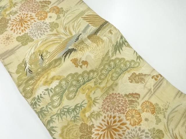 JAPANESE KIMONO / ANTIQUE MARU OBI / WOVEN PHOENIX & PINE